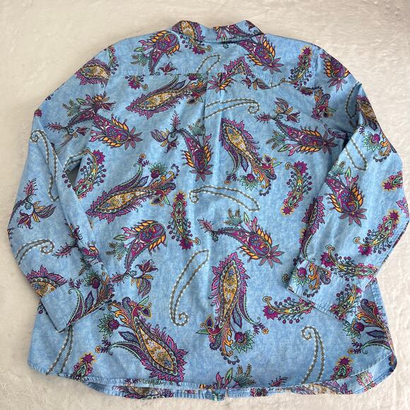 Talbots Blue Paisley Button Down Shirt Blouse Size Large - Picture 2 of 7